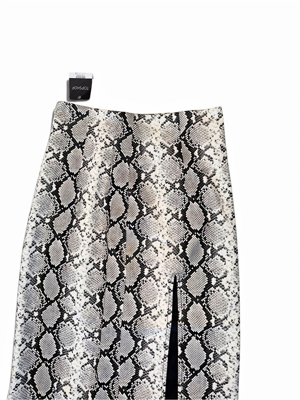 NWT Topshop Snakeskin Faux Leather Pencil Midi Skirt High Slit - Picture 5 of 8